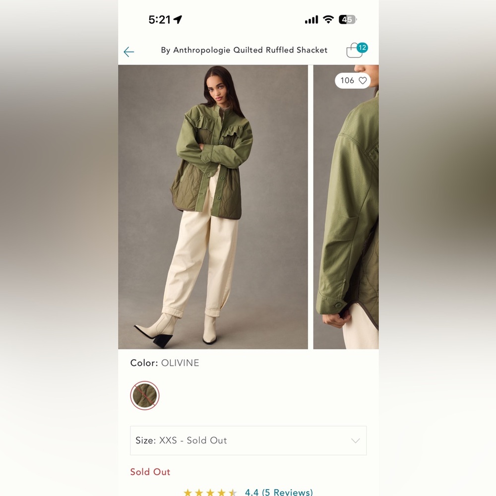 With tags ANTHROPOLOGIE quilted ruffle shacket